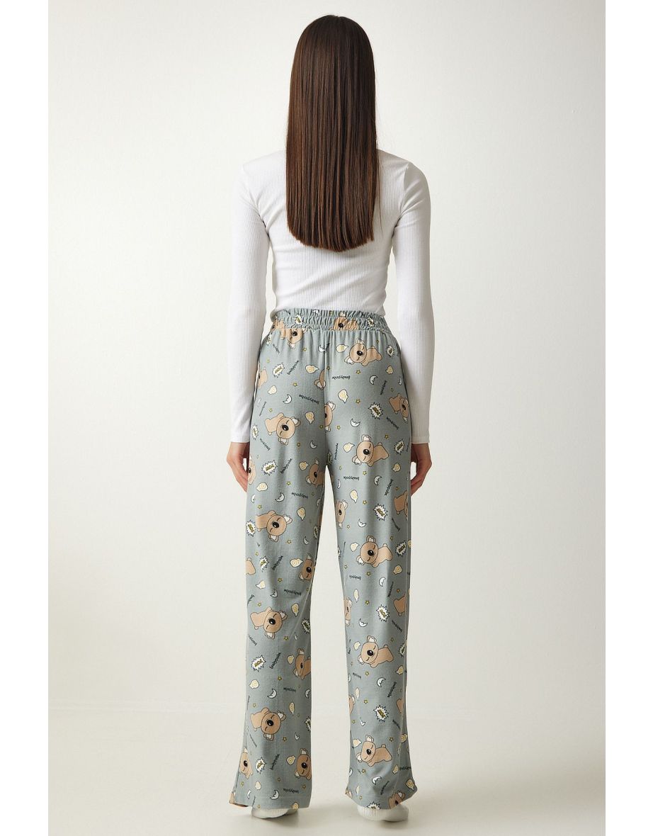 Women's Gray Patterned Soft Textured Knitted Pajamas - 4