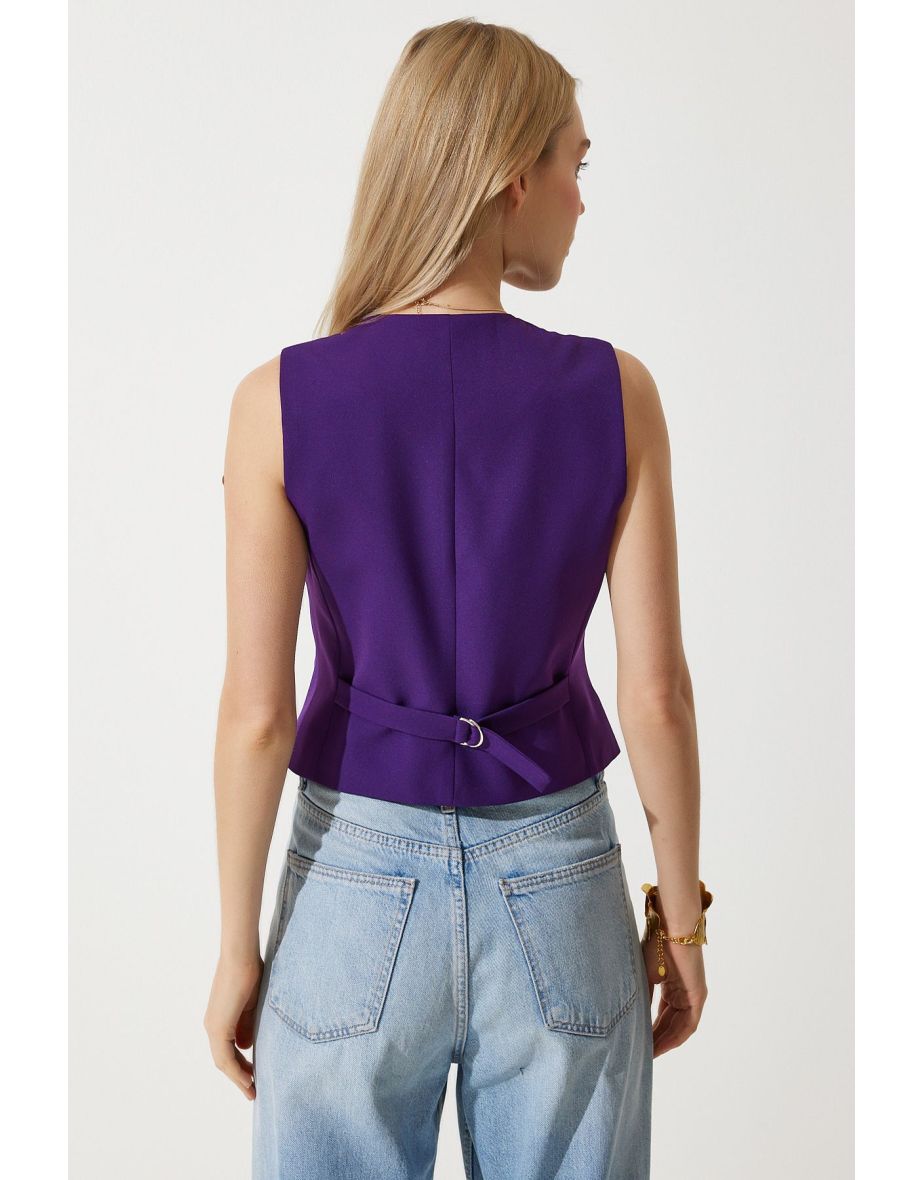 Women's Plum Body-Sitting Short Woven Waistcoat - 3