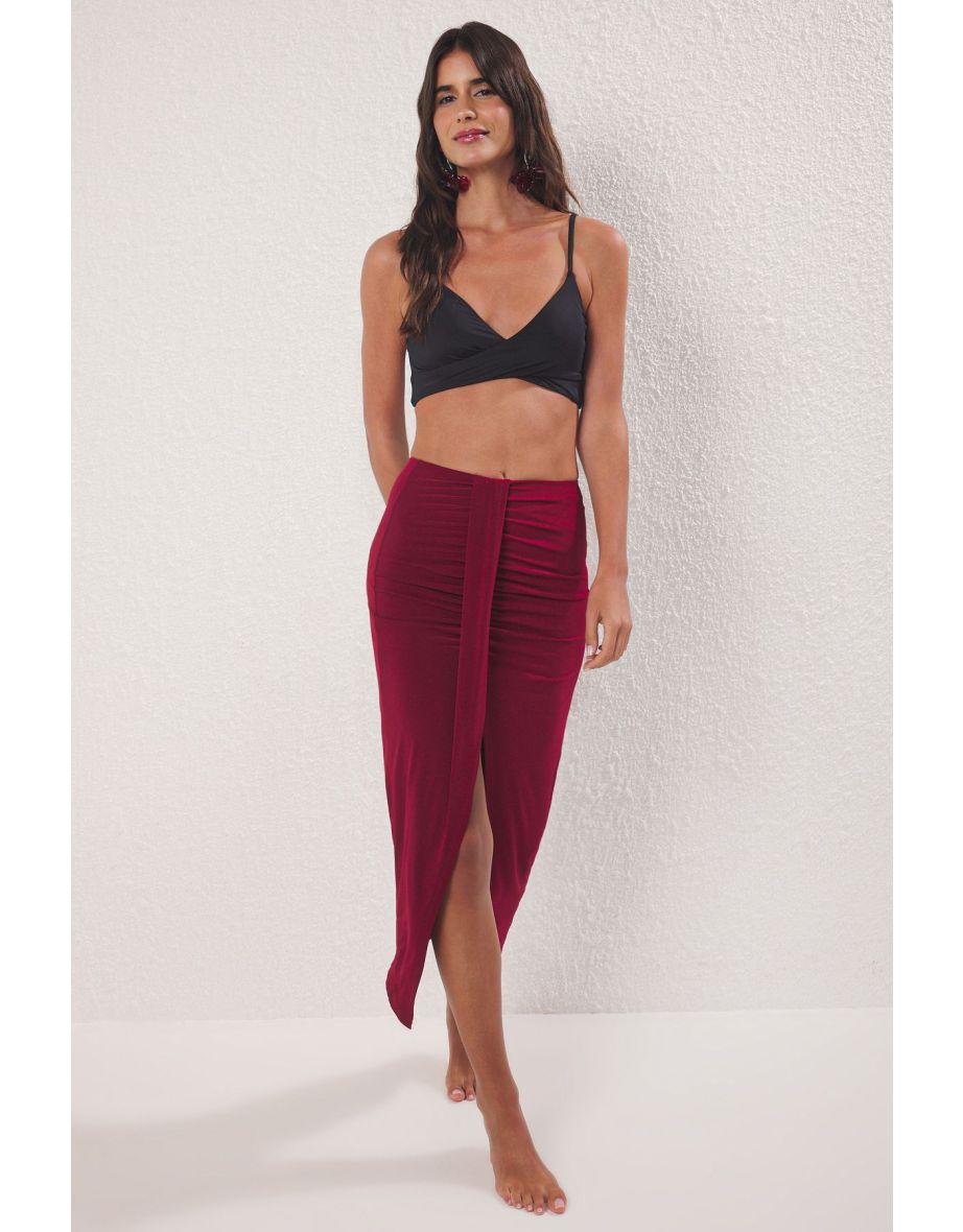 Claret Red Maxi Knitted Beach Skirt
