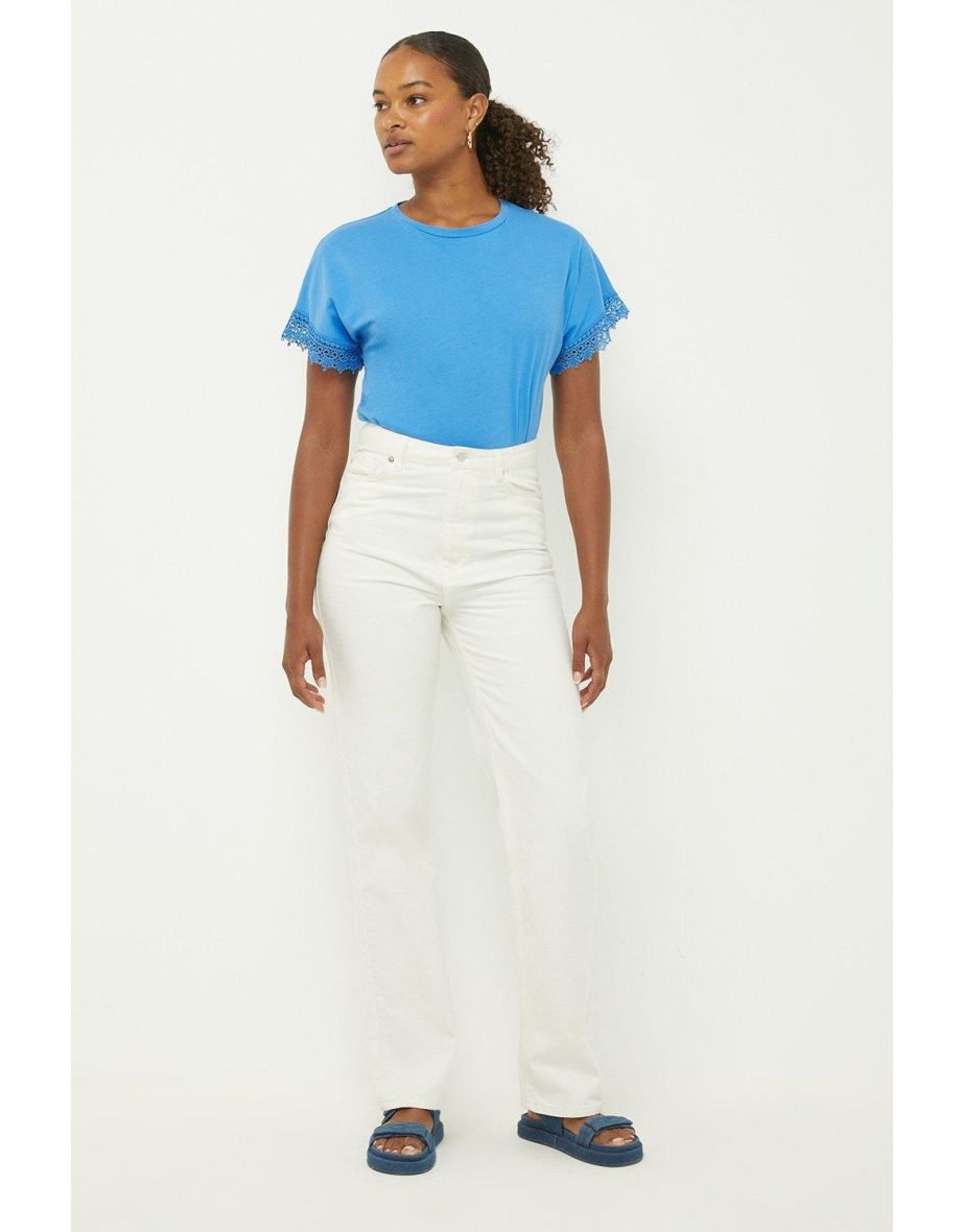 Tall Lace Trim Roll Sleeve T-shirt
