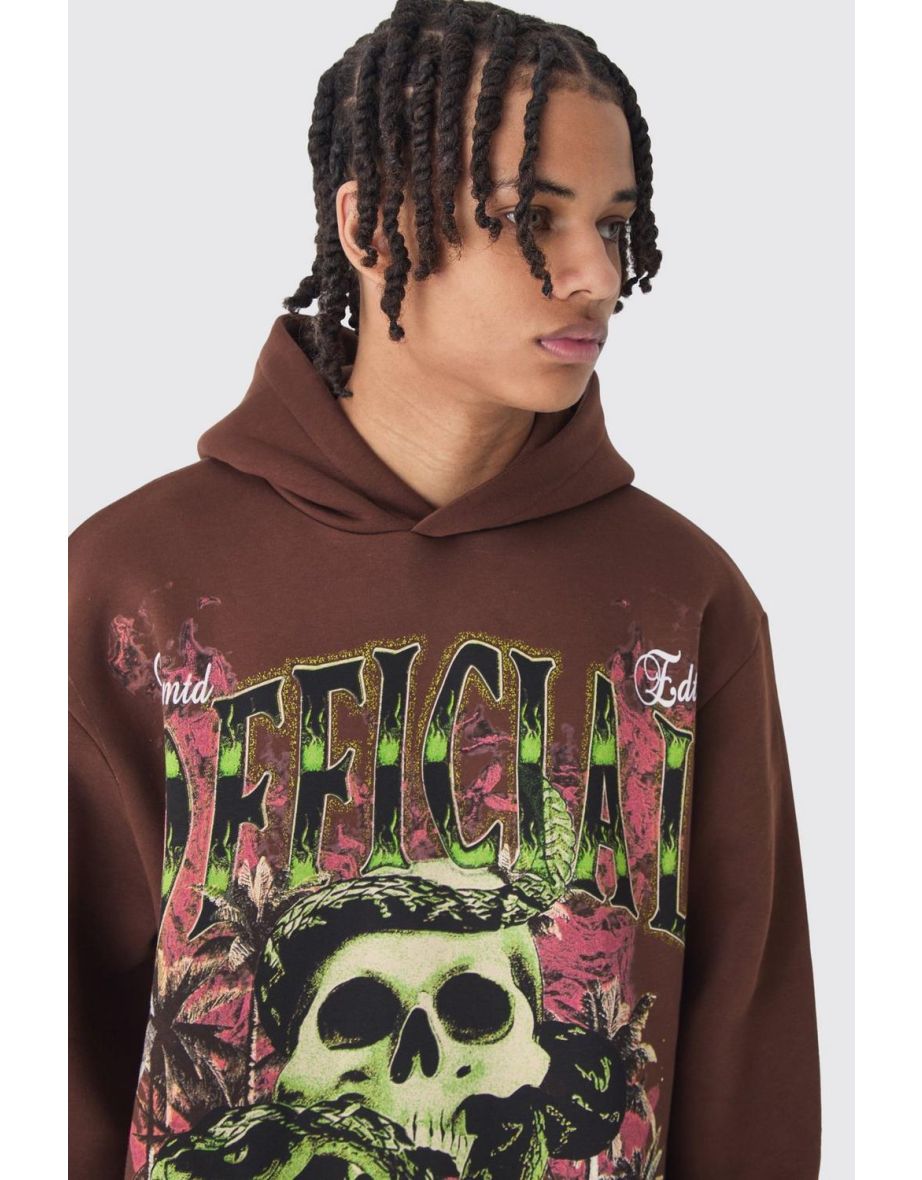Oversized Official Skull Large Scale Graphic Hoodie - mocha - 2