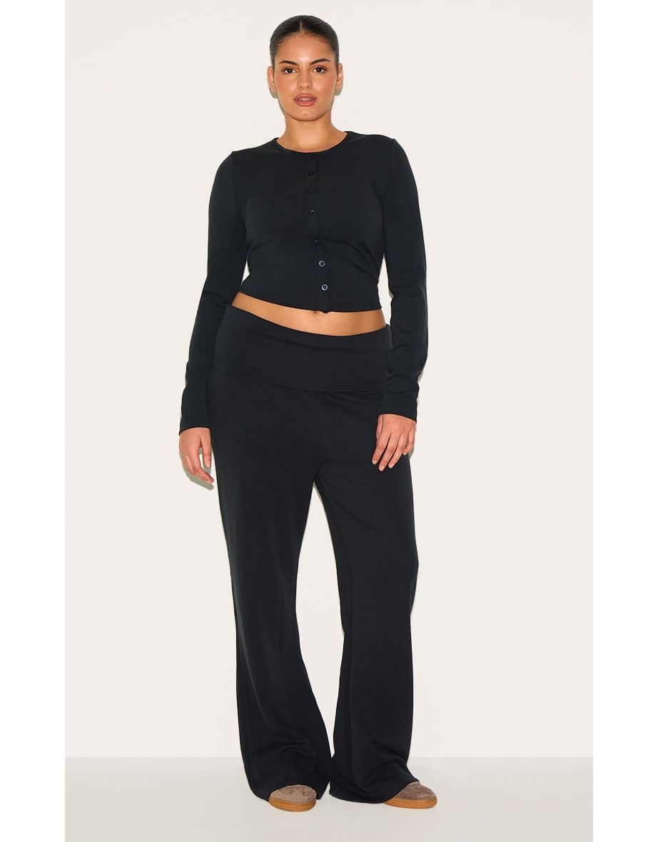Plus Black Modal Fold Over Flares