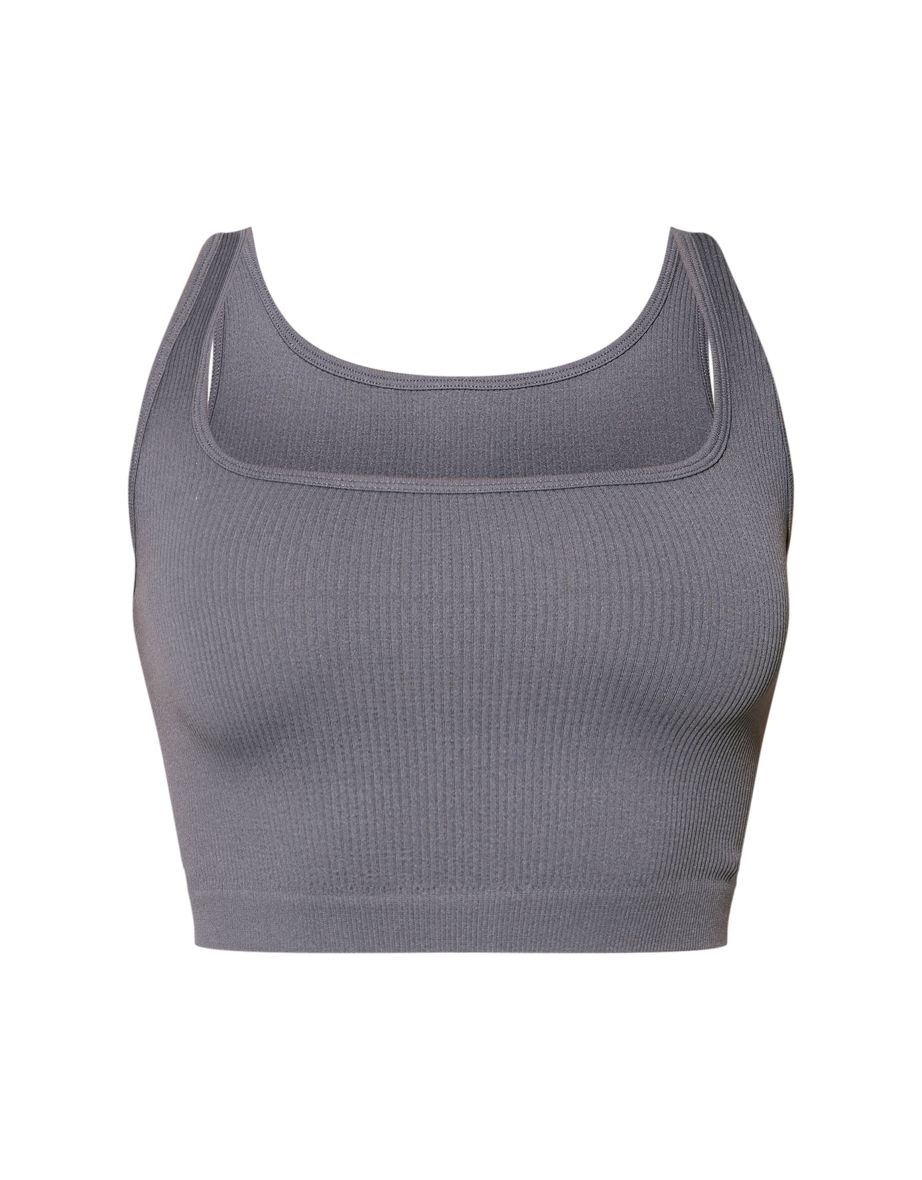 Charcoal Contour Rib Sleeveless Crop Top - 4