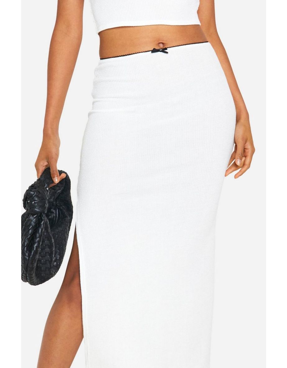 Ribbed Contrast Bow Detail Maxi Skirt - white - 3