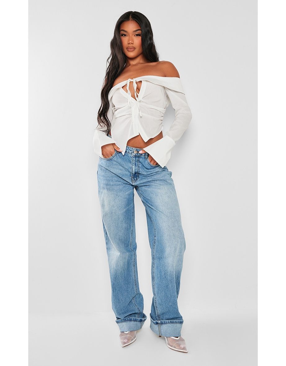 White Bardot Fitted Shirt Style Top