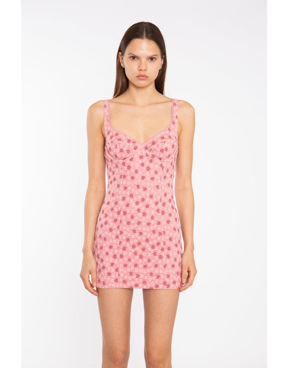 Pink Ditsy-Lace Corset Style Mini-Dress