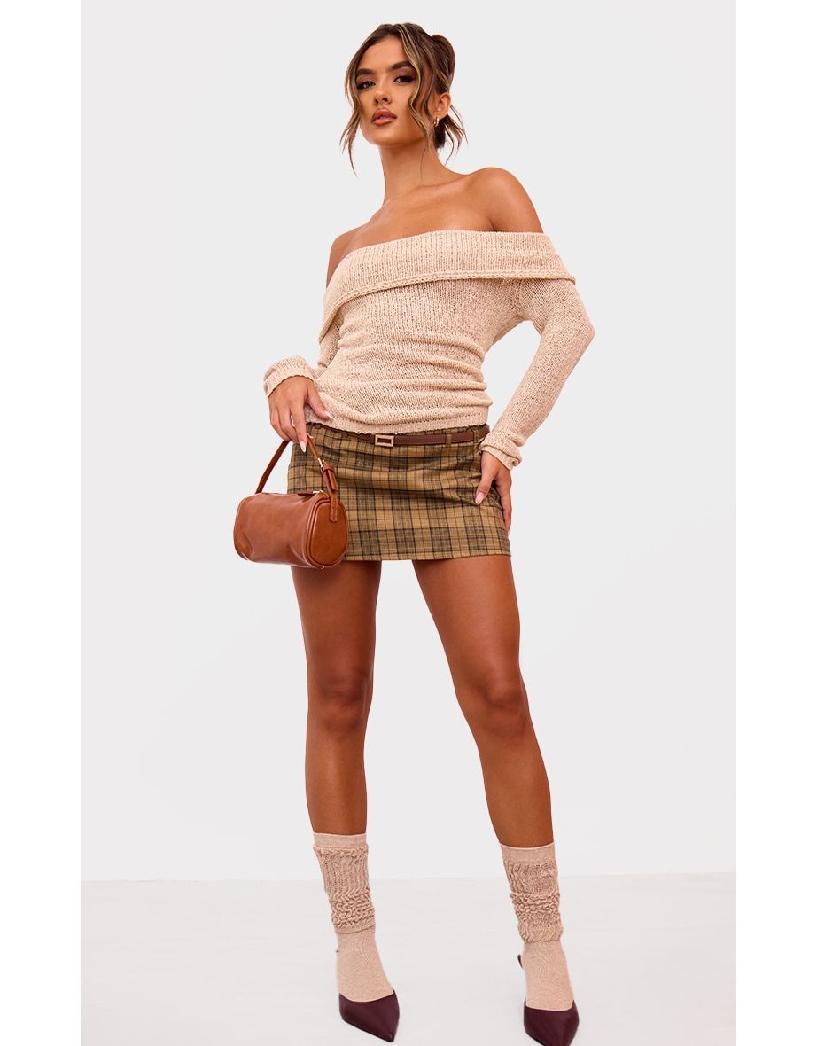 Mocha Bobble Knit Bardot Sweater
