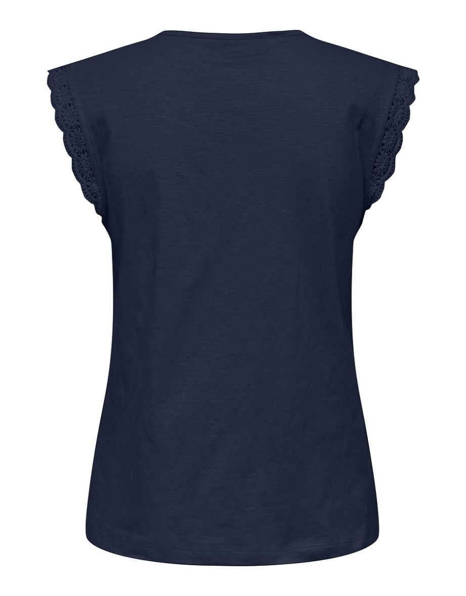 Crew Neck T-Shirt with Lace Sleeves - 2