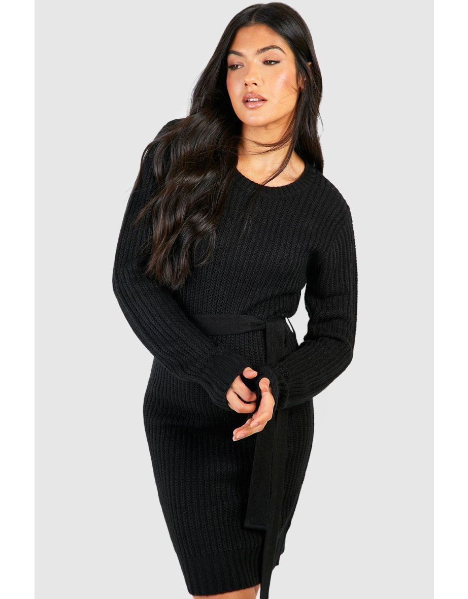 Maternity Soft Knit Tie Waist Jumper Dress - black - 3