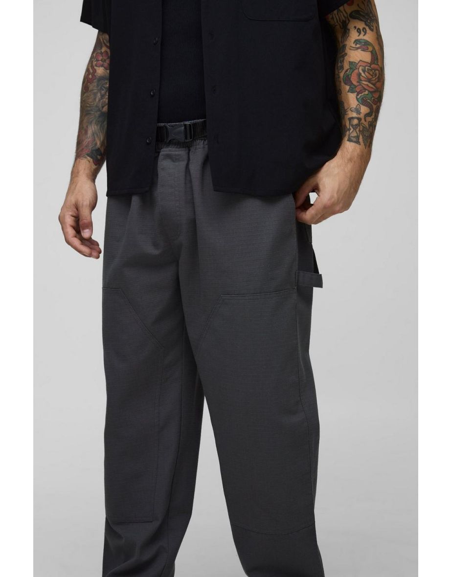 Elasticated Waist Ripstop Straight Fit Carpenter Buckle Trousers - grey - 2