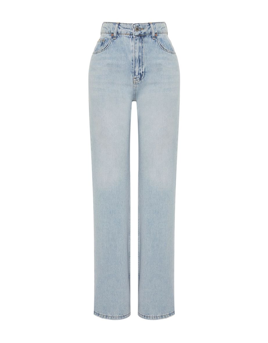 Blue Pale Effect Vintage High Waist Wide Leg Jeans - 8