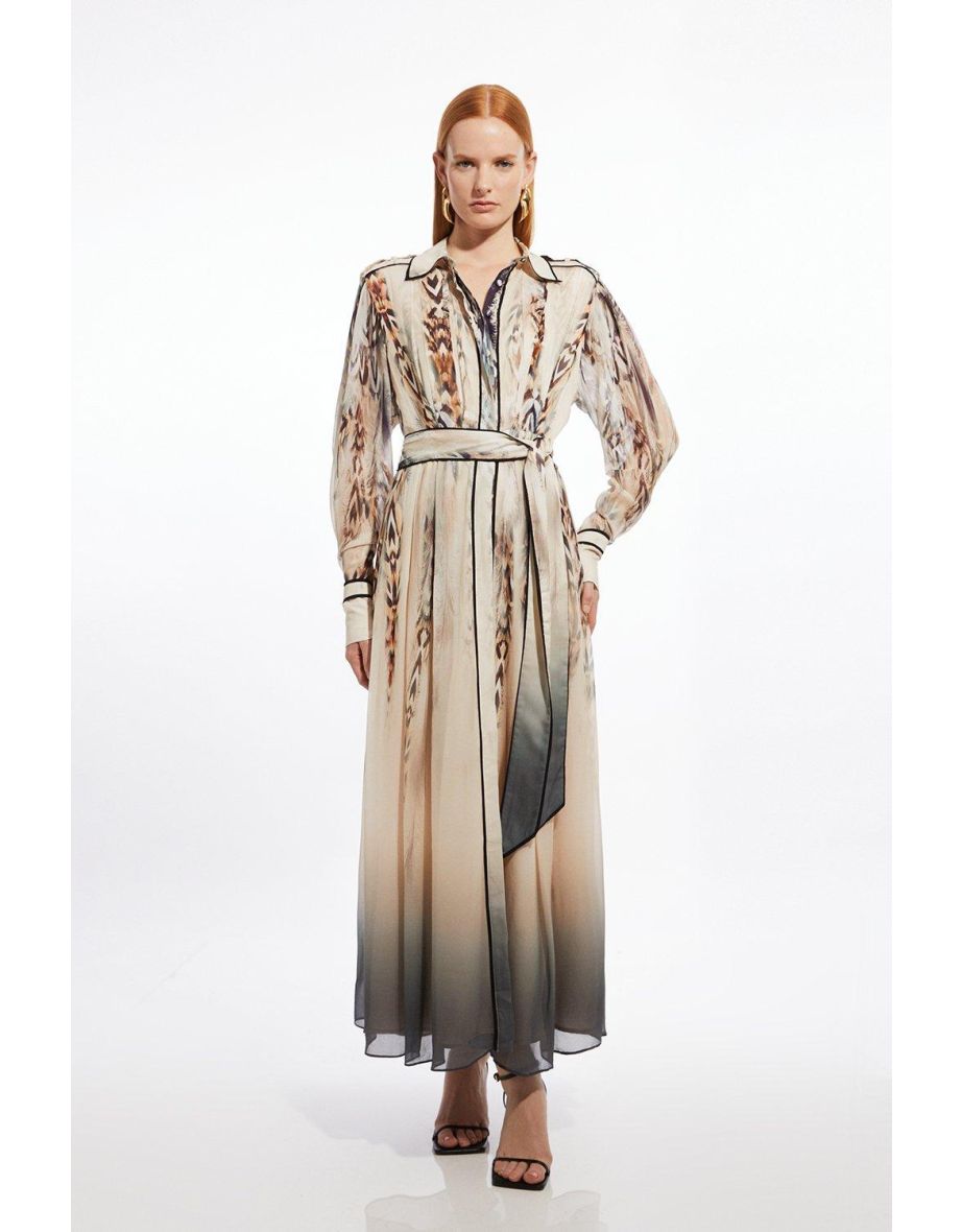 Viscose Floral Boarder Shirt Maxi Dress