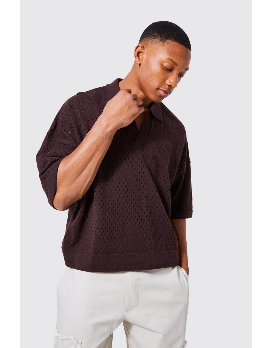 Boxy Long Sleeve Knitted Revere Polo