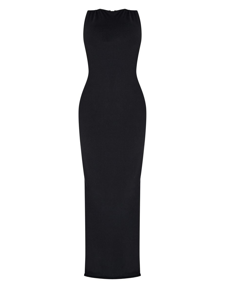 Shape Black Built In Shapewear Sculpt Boat Neck Fishtail Maxi Dress - 4