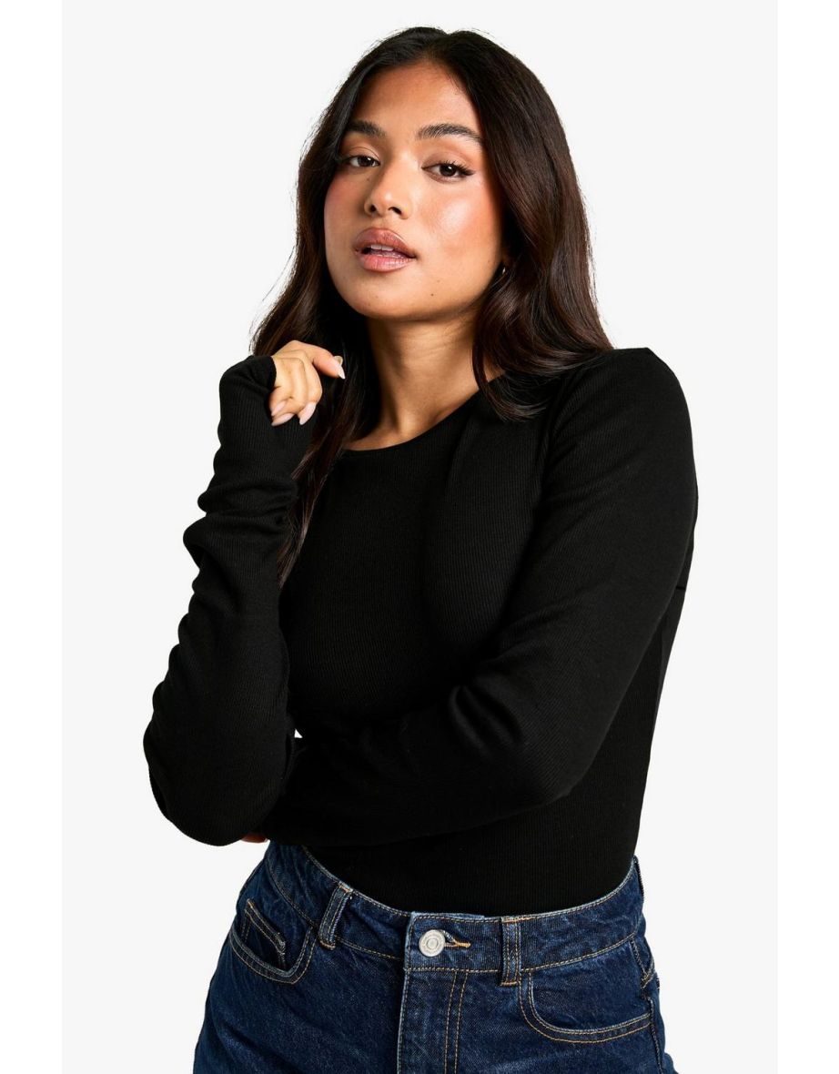 Petite Basic Crew Neck Long Sleeve Bodysuit - 3