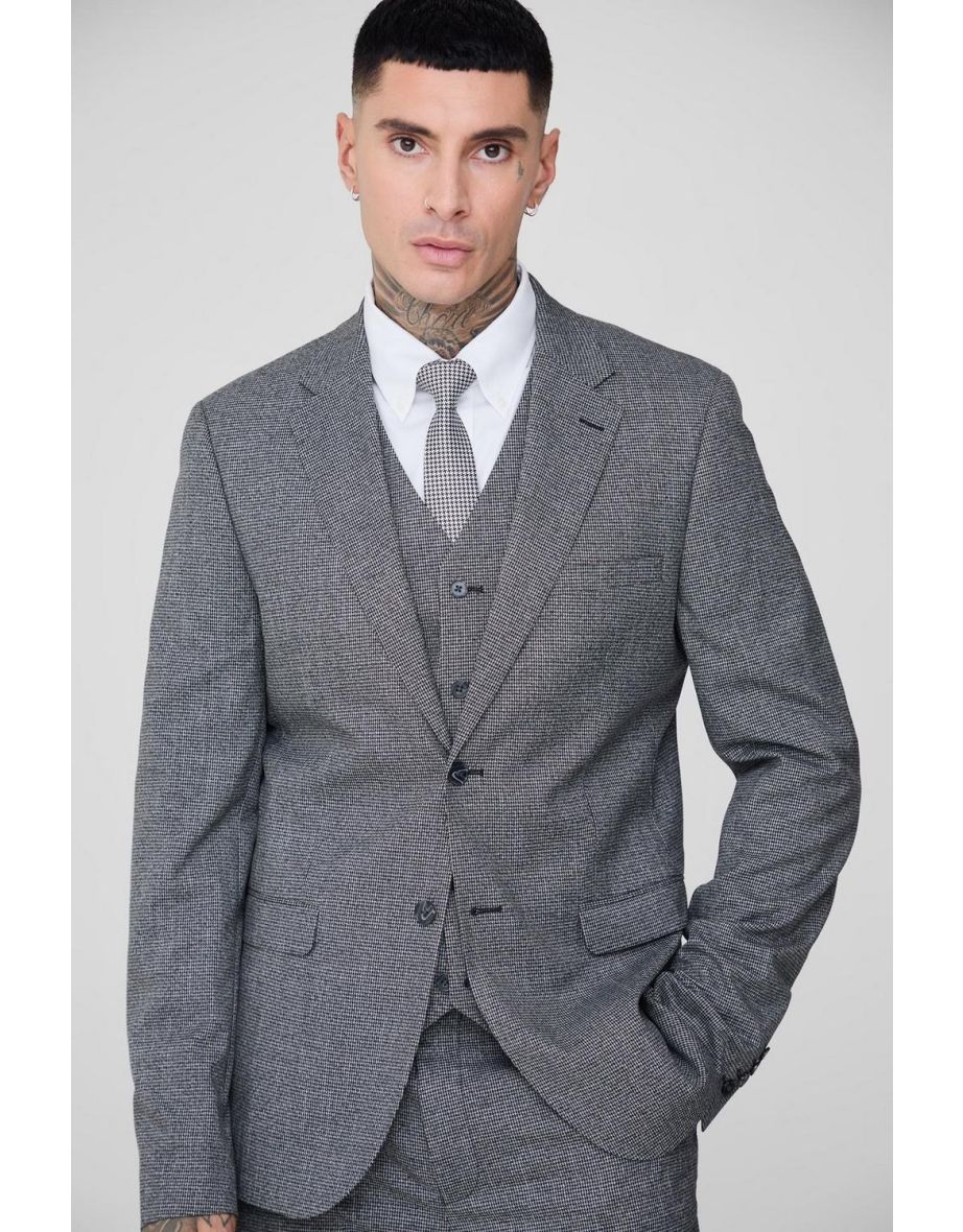 Tall Mini Dogtooth Single Breasted Slim Fit Suit Jacket - grey - 2