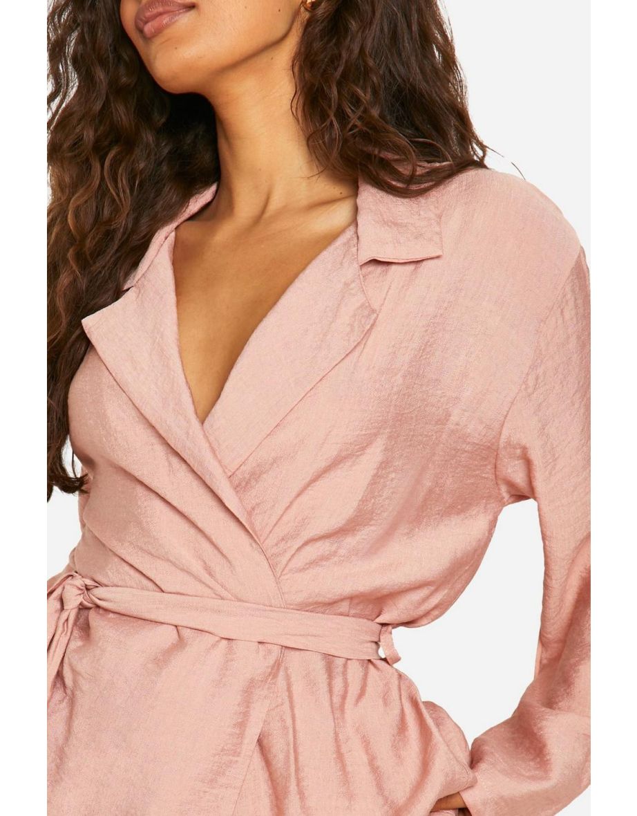 Linen Look Tie Waist Longline Shirt - - 3