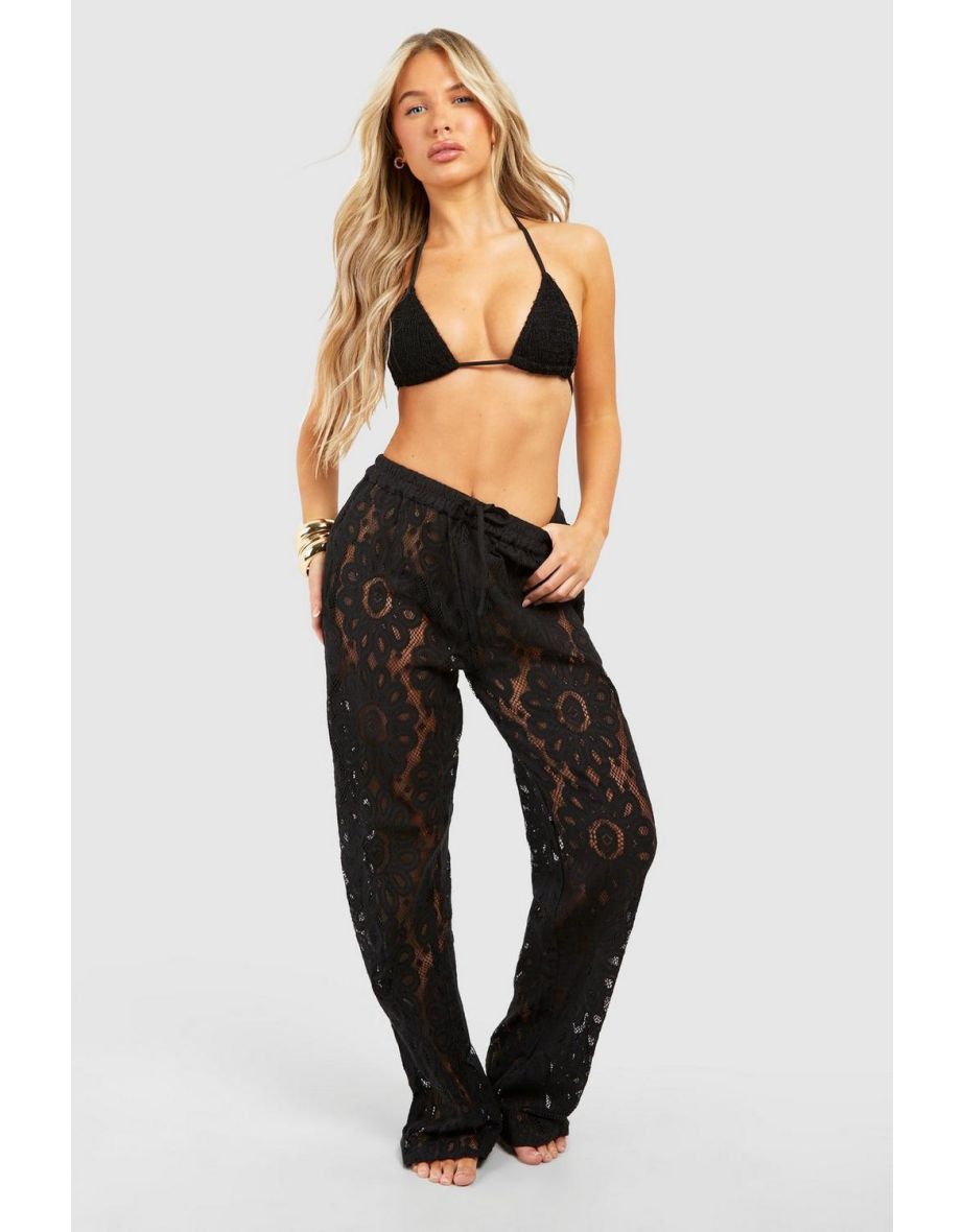 Crochet Tie Beach Trousers - black