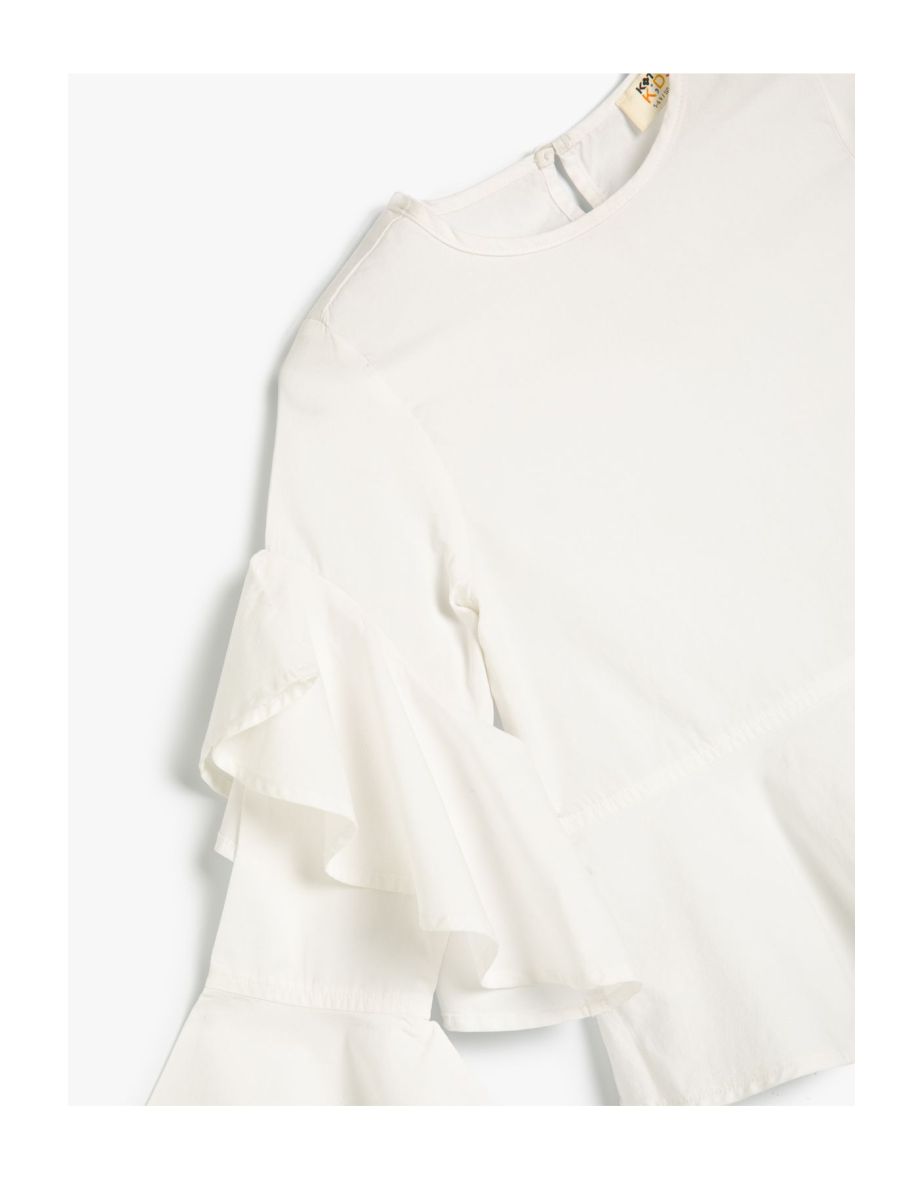 School Blouse Long Sleeve Crew Neck Ruffle Detail - 4