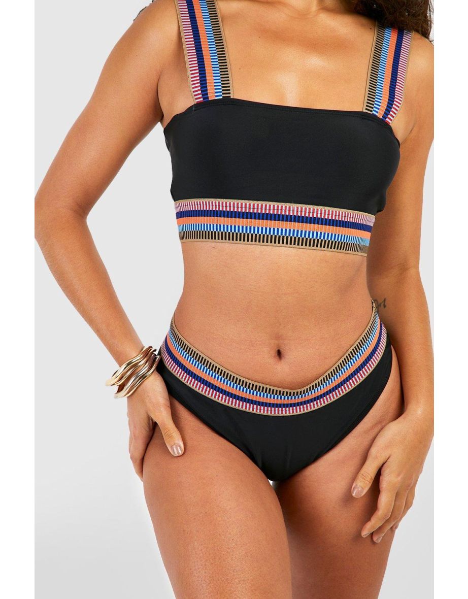 Stripe Tape Strappy Bikini Top - black - 2
