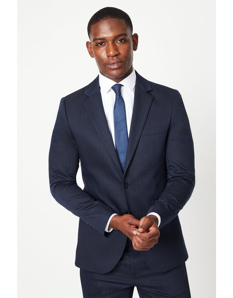 Navy Herringbone Suit Jacket