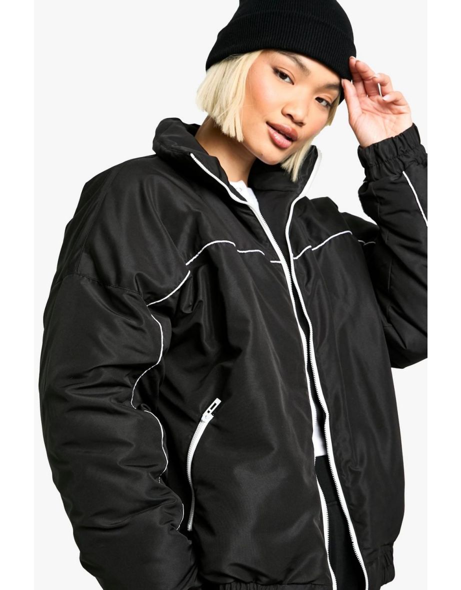 Contrast Detail Bomber Jacket - black - 3