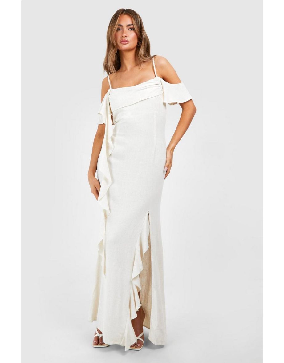 Linen Strappy Draped  Dress - neutral