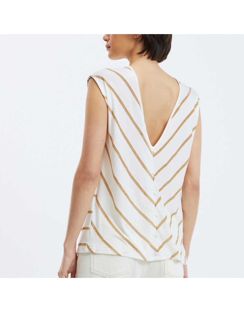 Glitter Stripe T-Shirt with Plunge Back - 5