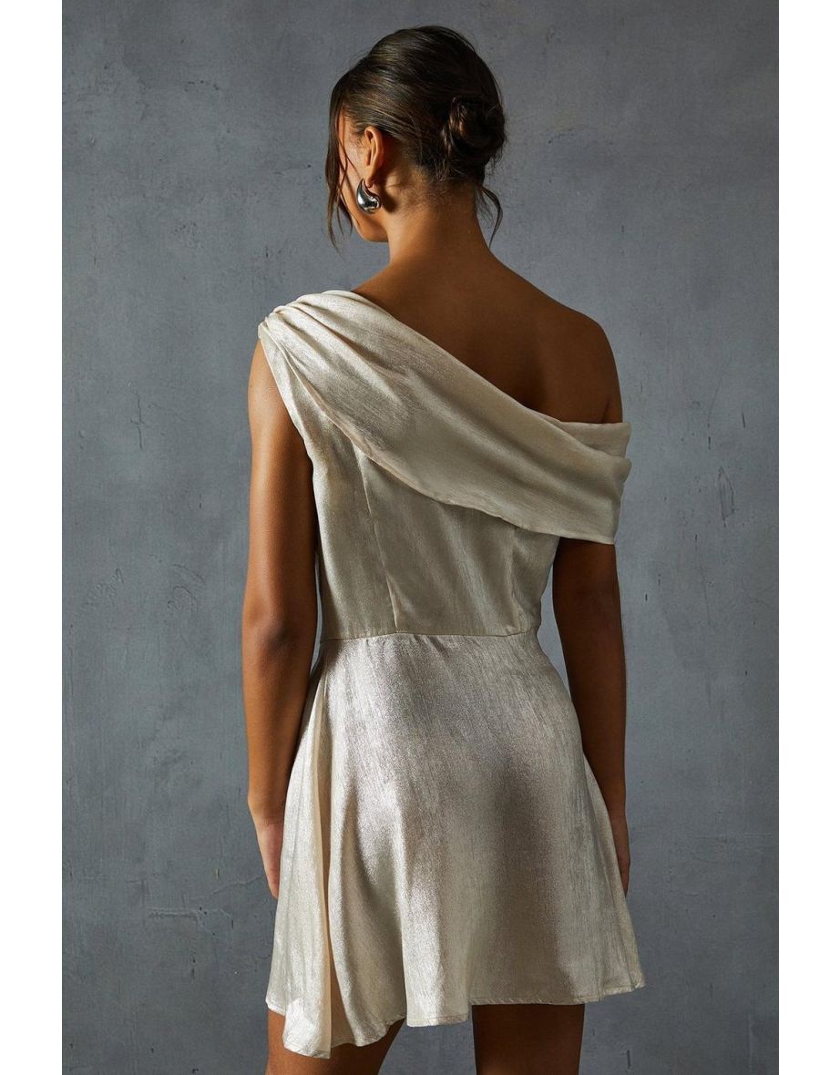 Lame Off Shoulder Tie Side Mini Dress - 3
