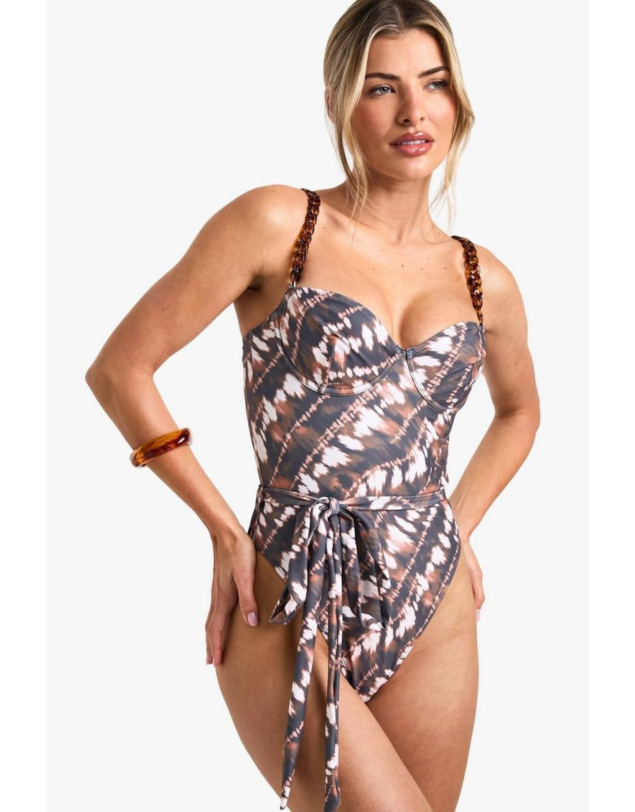 Tie Dye Chain Strap Swimsuit