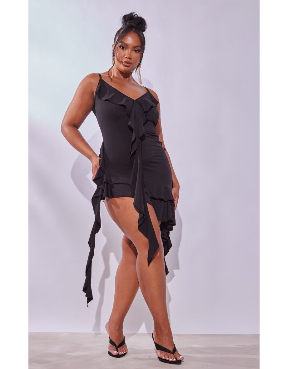 Black ruffle dress plus size best sale