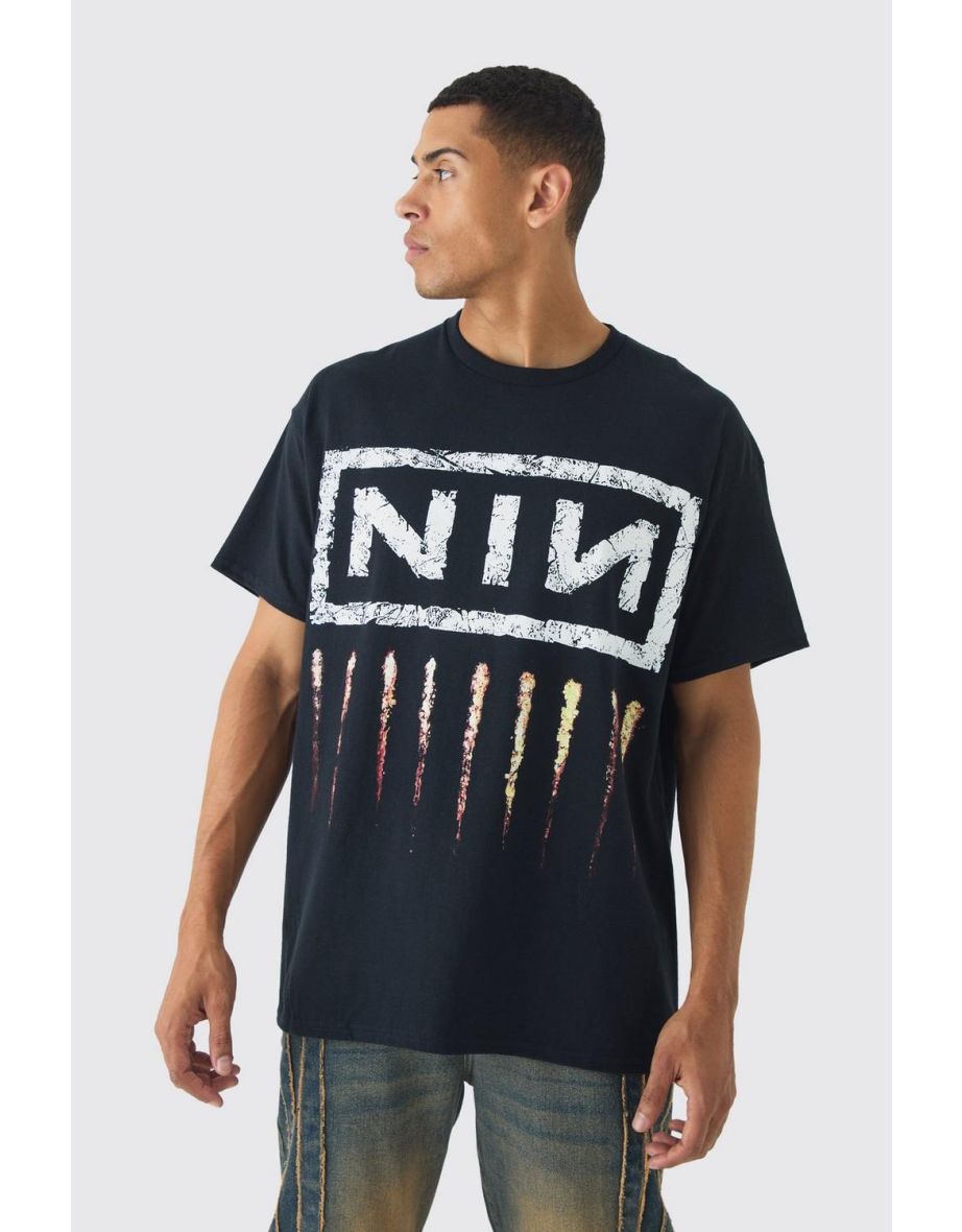 Oversized Nine Inch Nails License Print T-Shirt - black