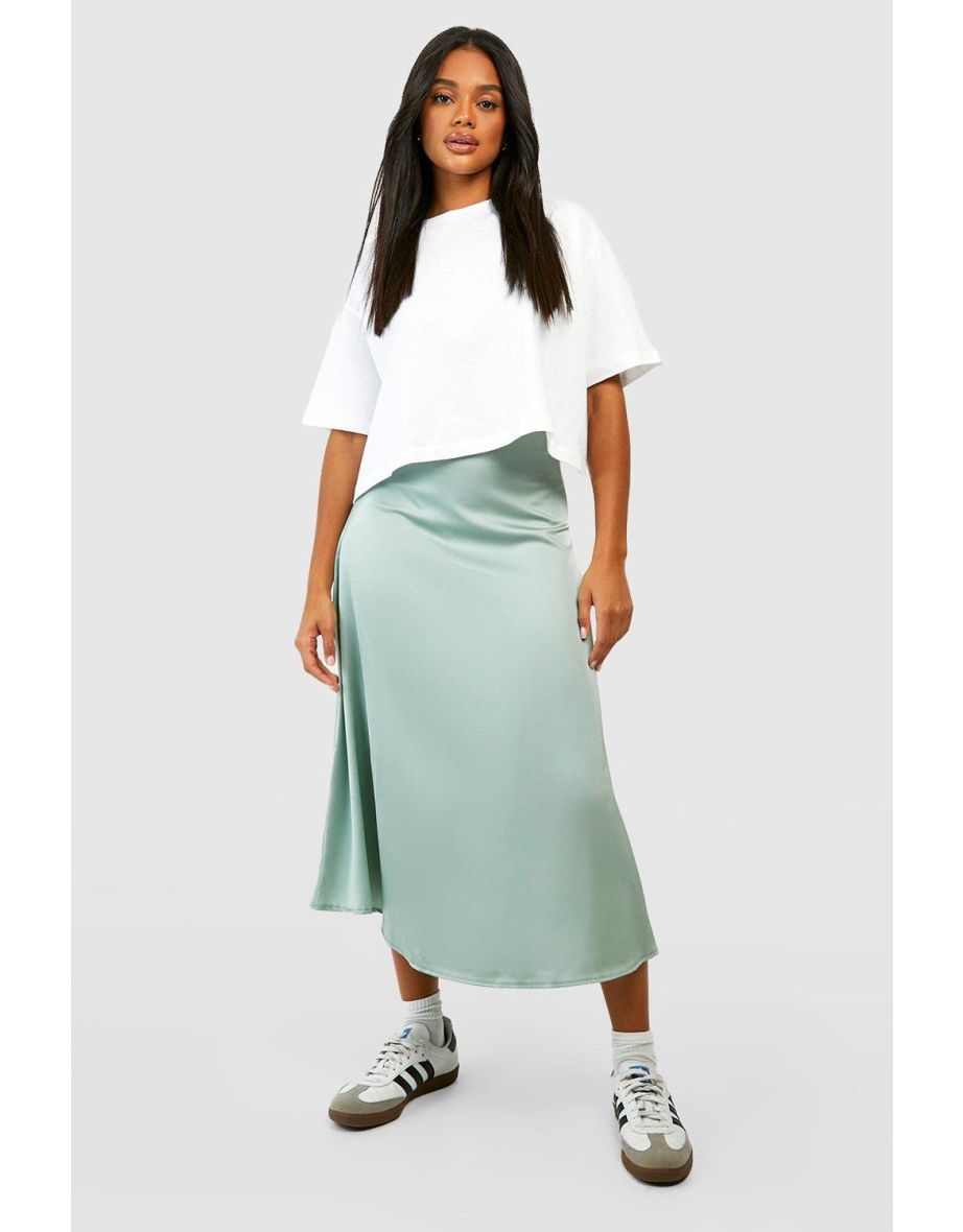 Boohoo exclusive satin sale midi skirt in sage