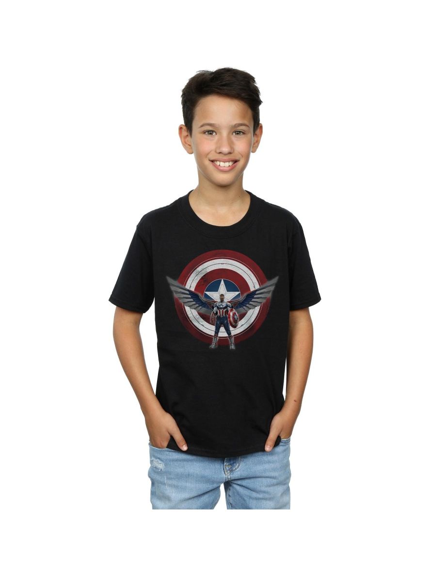 Marvel Boys Falcon And The Winter Soldier Captain America Shield Pose T-Shirt - Black