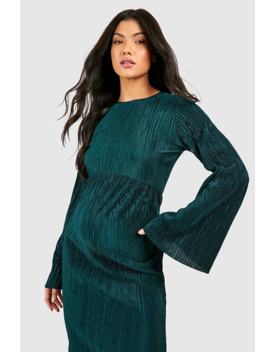 Maternity Plisse Batwing Midaxi Dress - emerald - 3