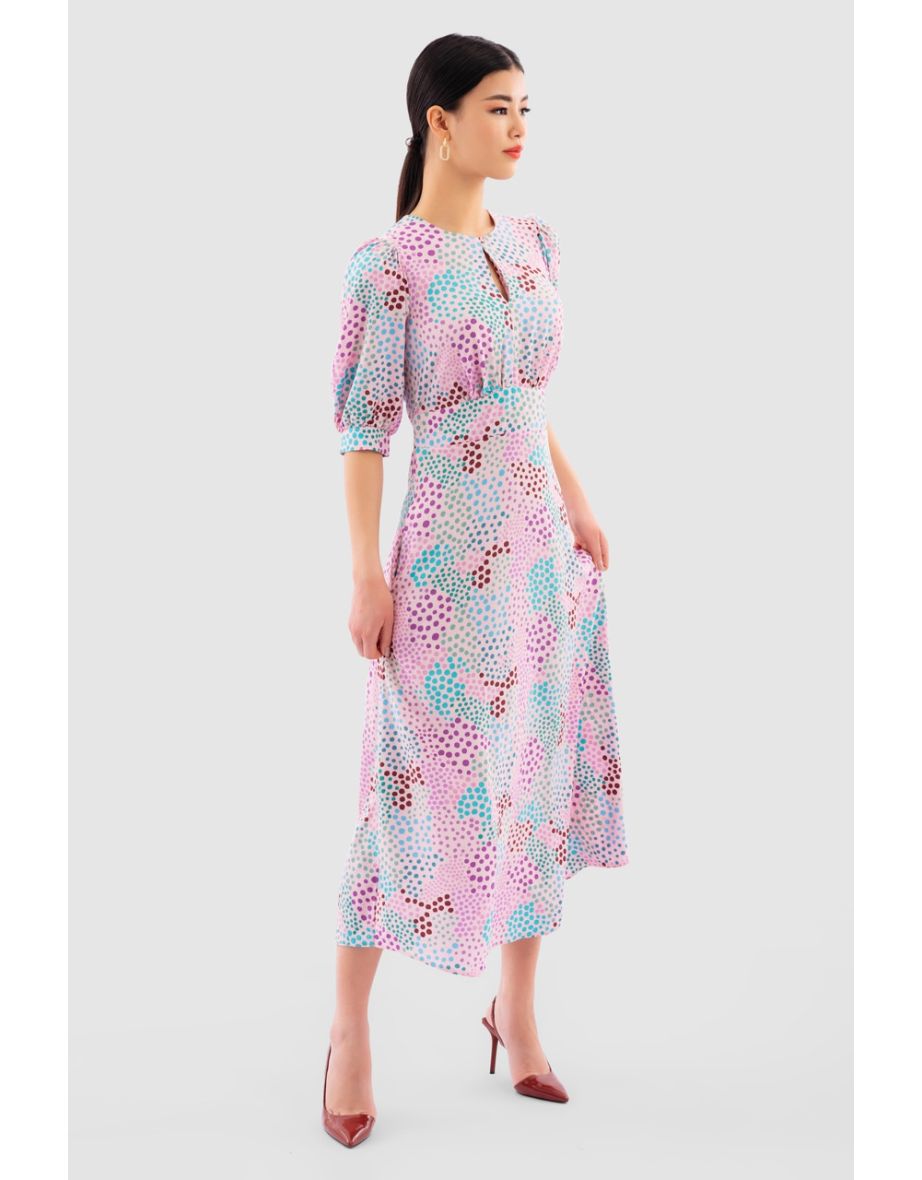 Closet London Pink Print Short Puff Sleeve Midaxi Dress - 3