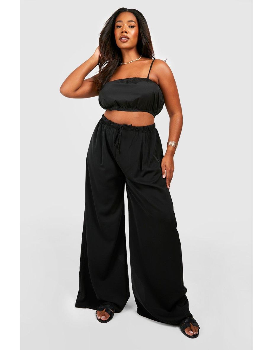 Plus Woven Lightweight Palazzo Trousers - black