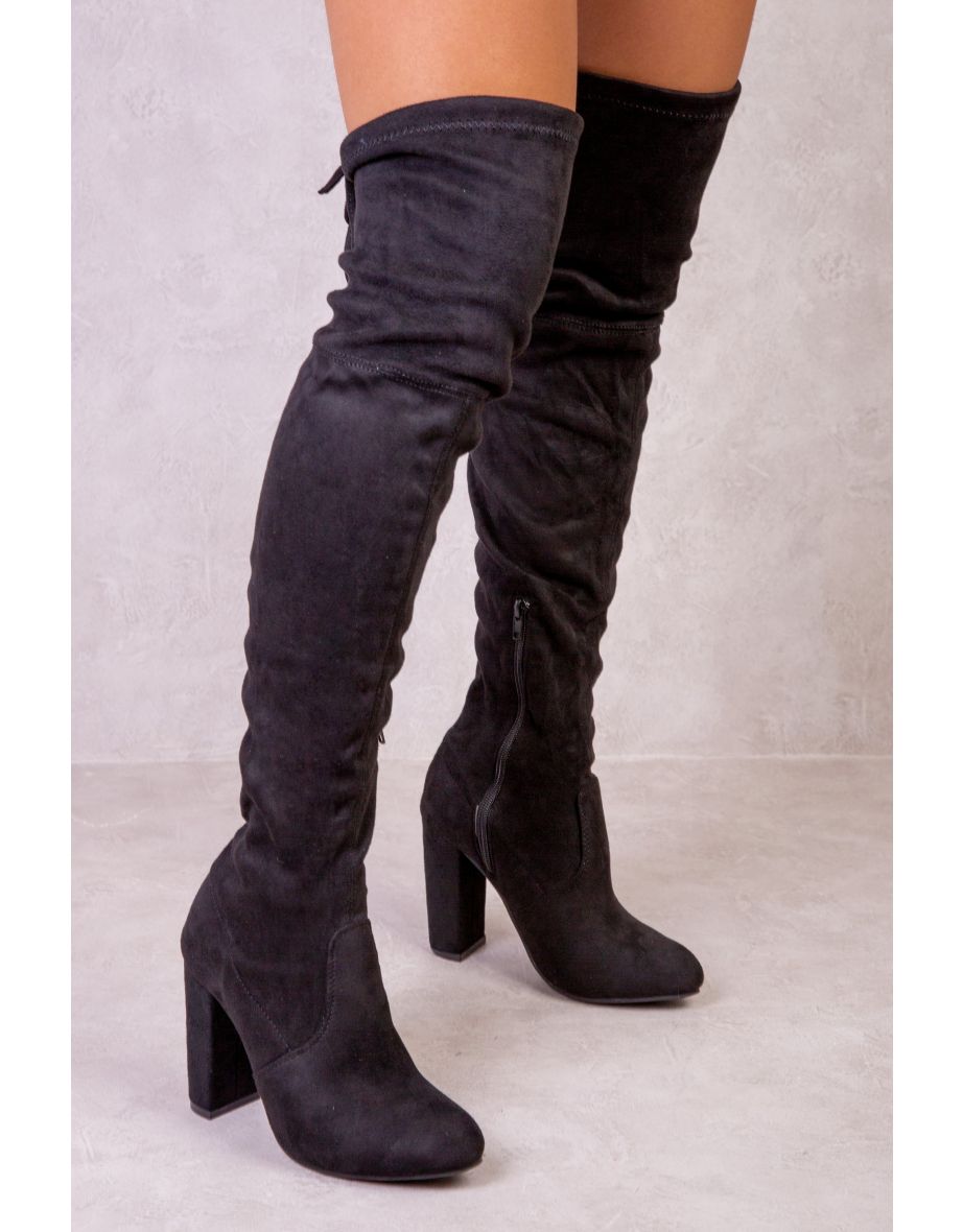 Shop DIANE HIGH HEEL OVER THE KNEE BOOT WITH LACE UP DETAIL IN BLACK Online in Oman VogaCloset