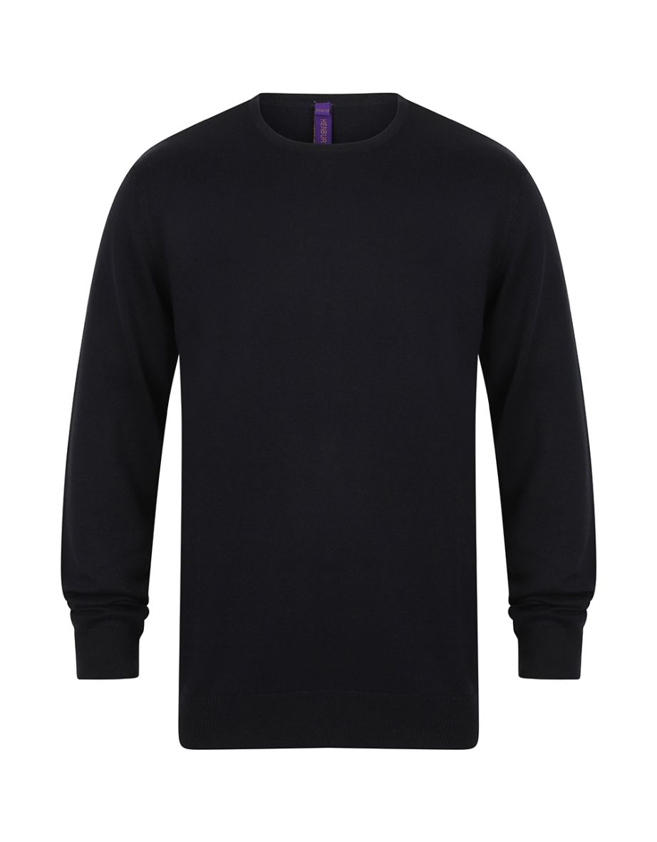 Henbury Mens Crew Neck 12 Gauge Fine Knit Jumper / Sweatshirt - Navy