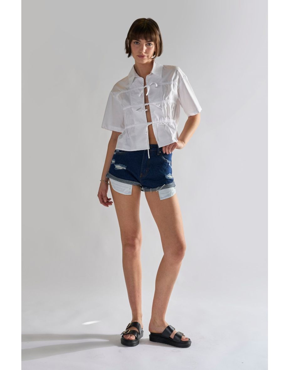 Glamorous Dark Blue Denim Distressed Shorts