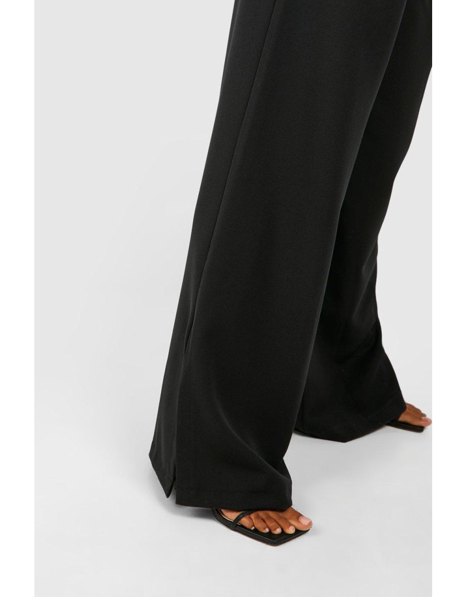 Marl Side Split Wide Leg Trousers - black - 3