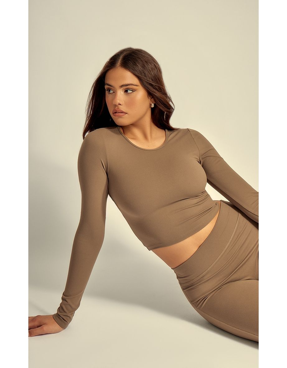 Chocolate Core Collection Contour Sculpt Long Sleeve Crop Top
