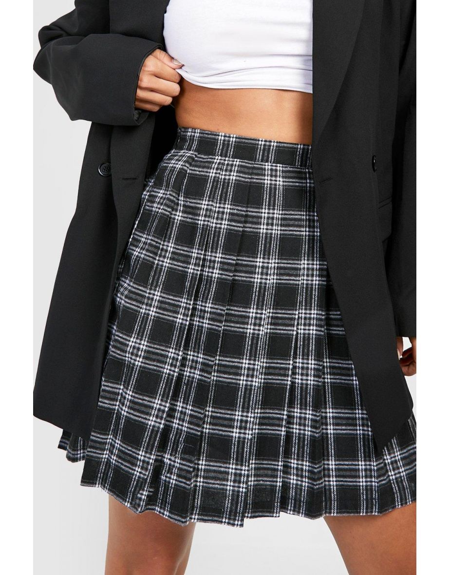 Check Pleated Skater Skirt - black - 3