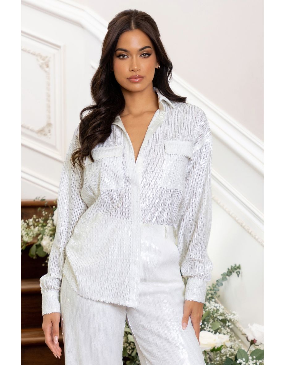 Sequin Oversized Pocket Detail Shirt