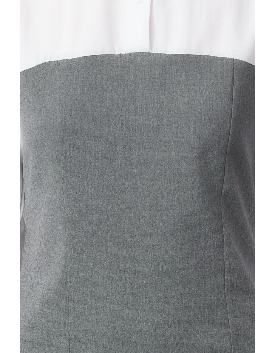 Gray Plain Bodycone Strapless Detailed Mini Woven Shirt Dress - 4