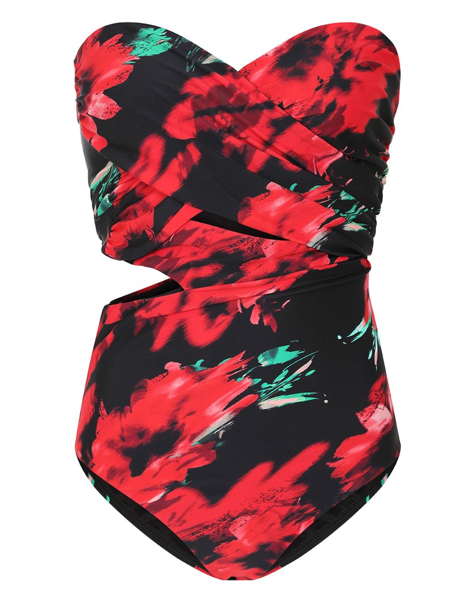 Oyster | Multi Print Wrapped Bardot Swimsuit - 6
