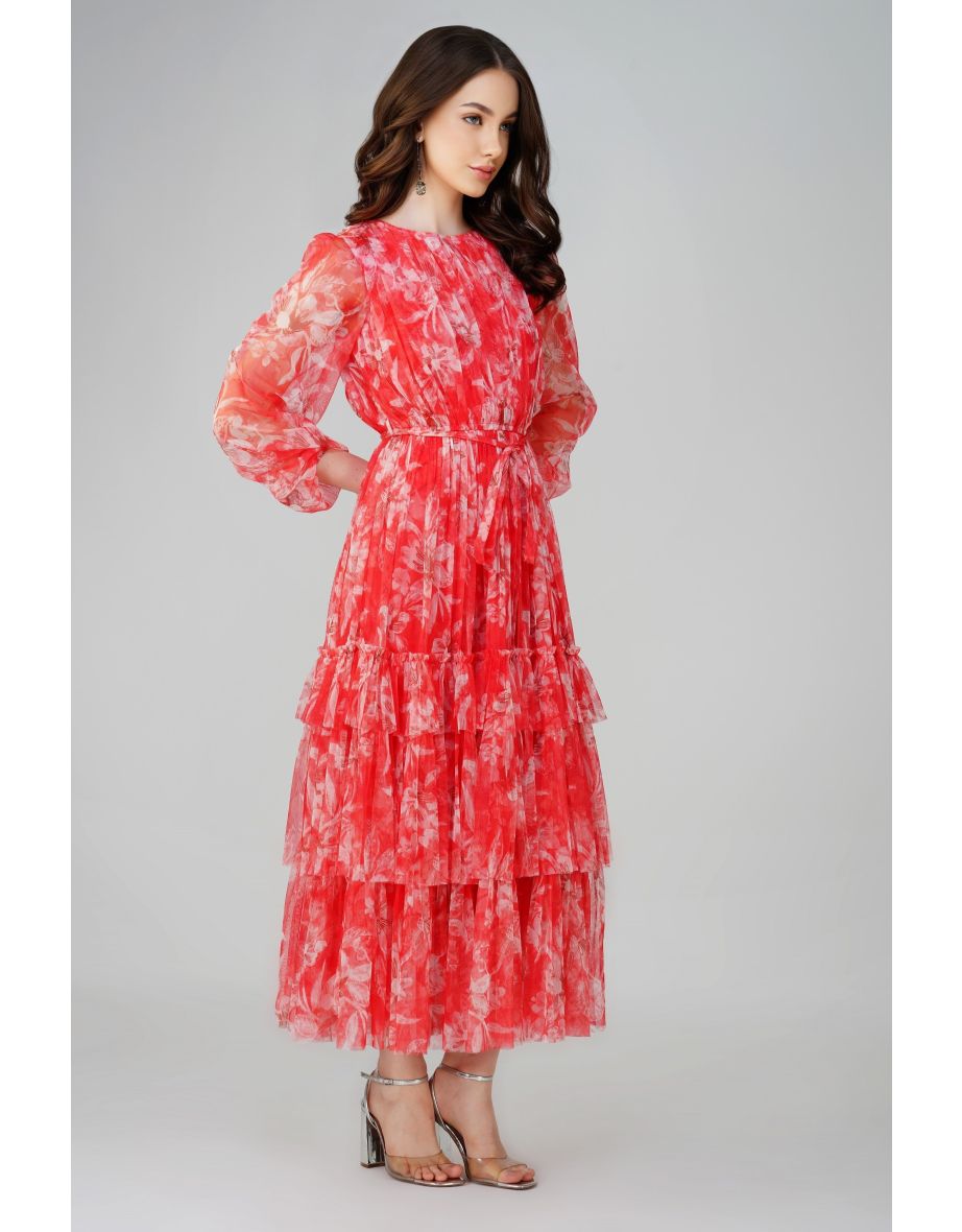Rebecca Midi Dress in Red Print - 3
