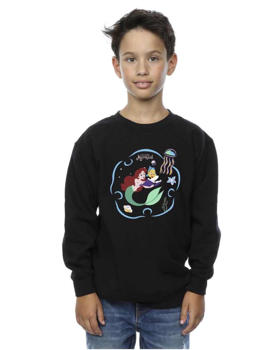 Shop Disney Boys The Little Mermaid Reading A Book Sweatshirt Black Online in Qatar VogaCloset