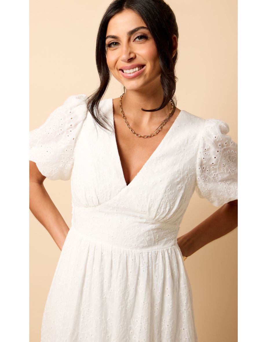 White Broderie Midi Dress by Vicky Pattison - 5