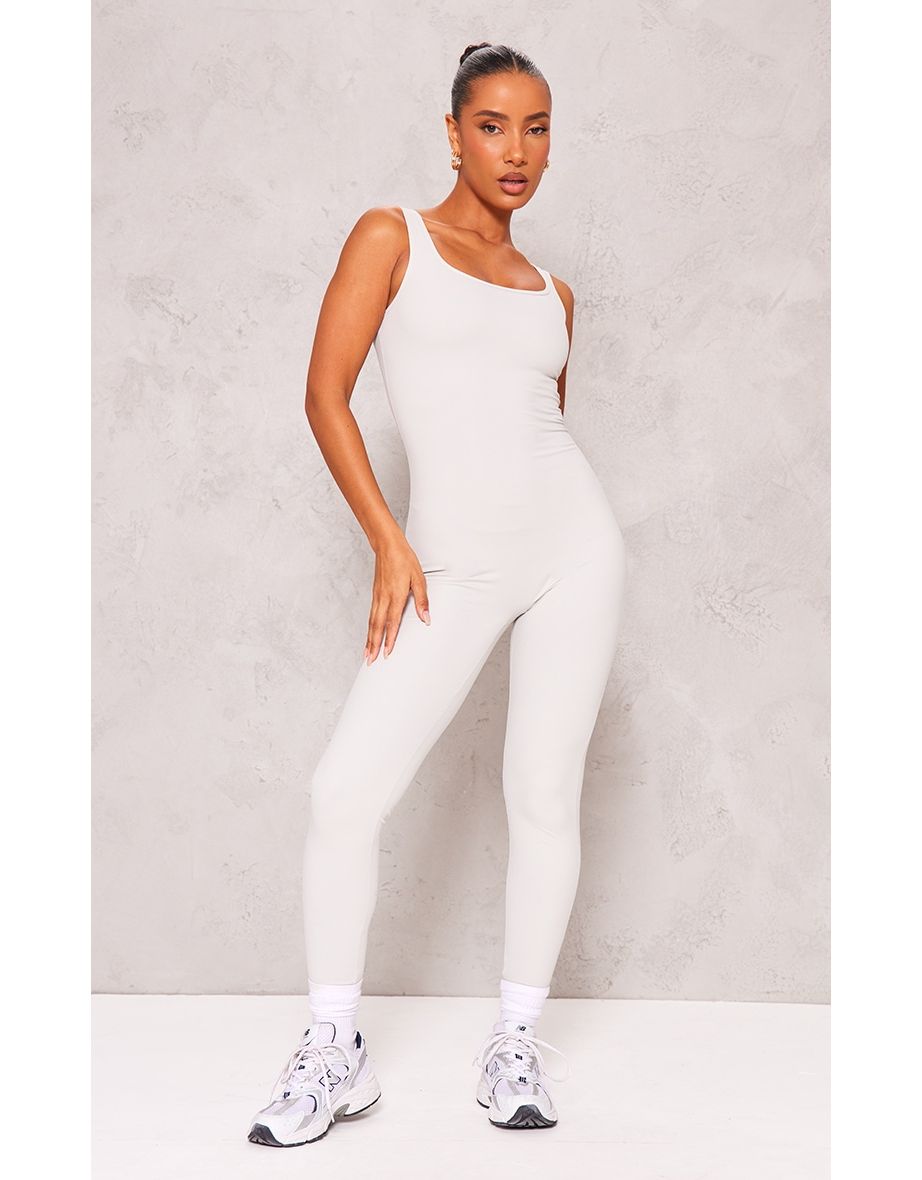 Grey Contour Sculpt Square Neck Sleeveless Jumpsuit
